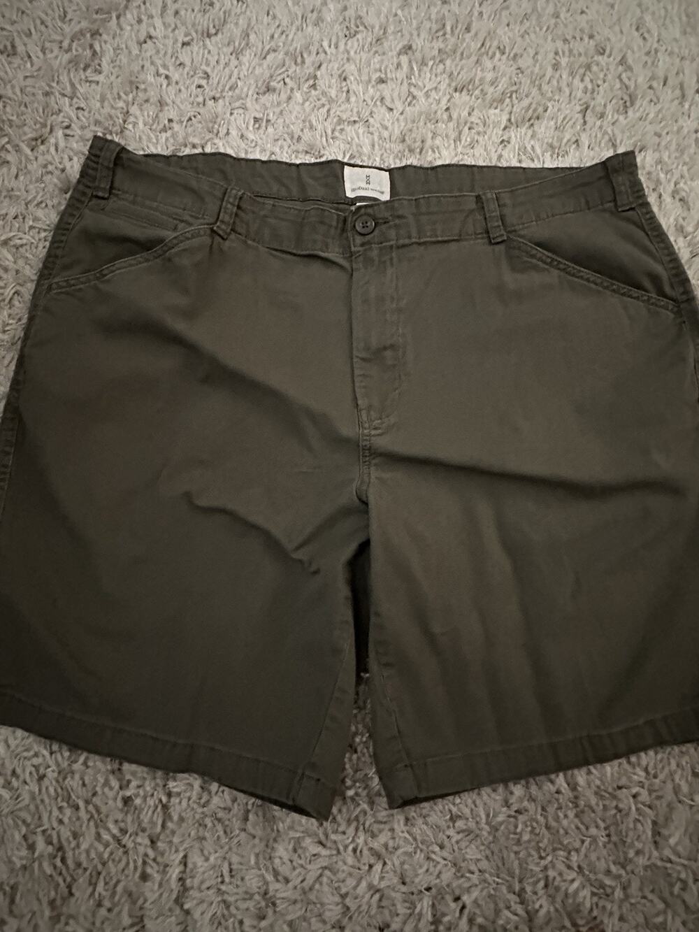 Mutual Weave Women’s Green Solid Chino Shorts Flat Front Button Pockets 46